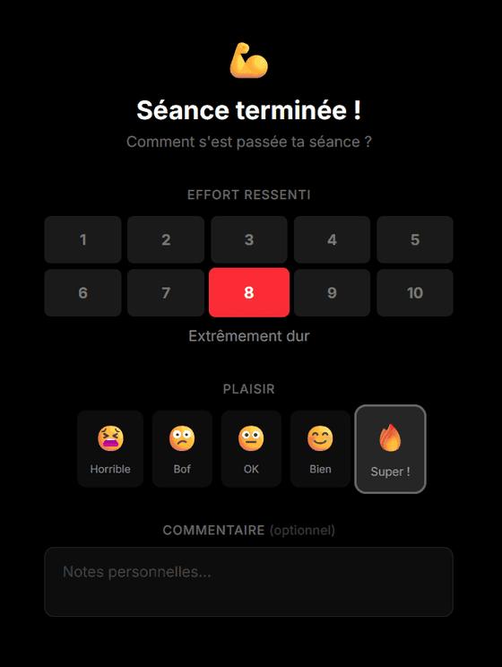 Feedback RPE fin de séance